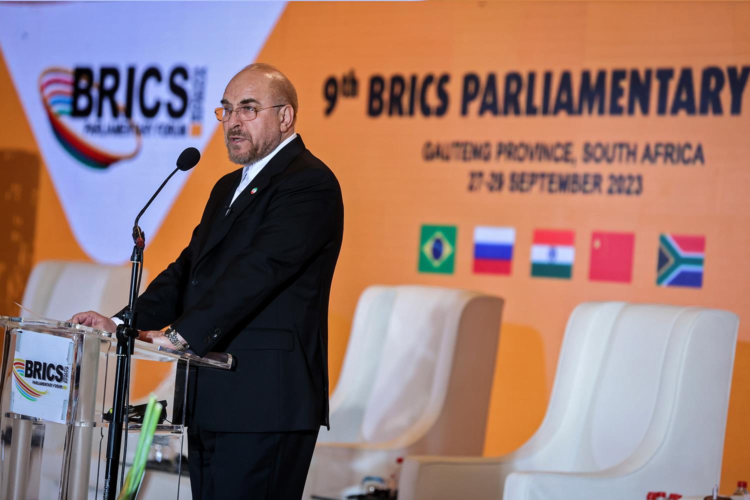 تصاویر: سخنرانی قالیباف در مجمع پارلمانی بریکس ۲۰۲۳