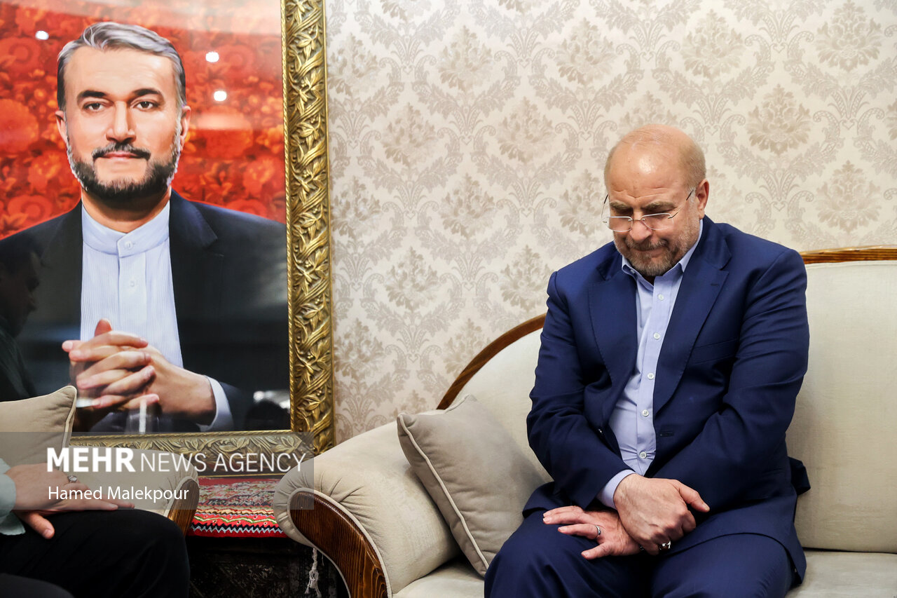 حضور رئیس مجلس در منزل سه تن از شهدای پرواز اردیبهشت