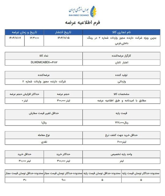 قیمت بنزین سوپر وارداتی