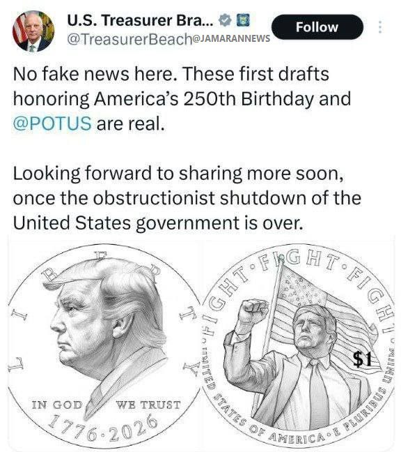 تصویر ترامپ روی سکه یک دلاری