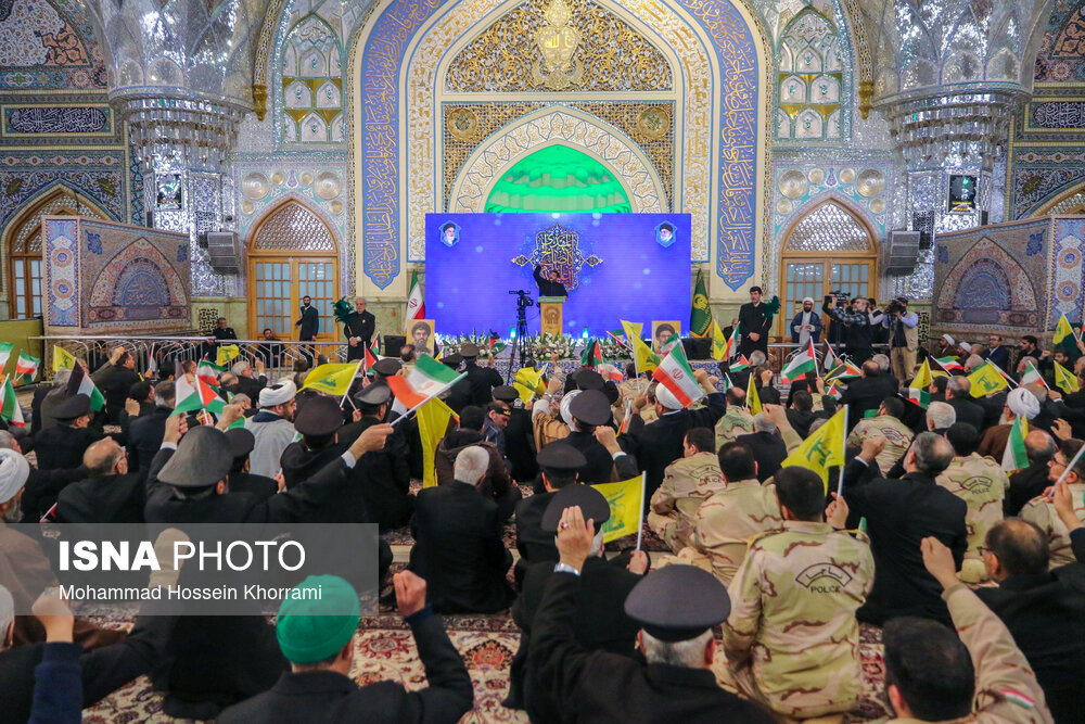 مراسم گرامیداشت شهید سیدحسن نصرالله همزمان با تشییع شهدا در لبنان - مشهد