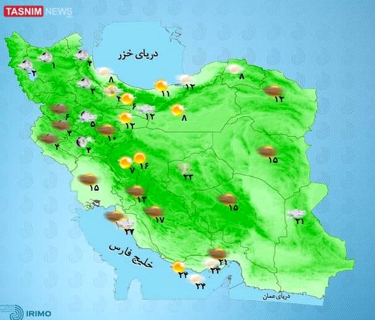 نقشه آب و هوای استان ها/ امروز و فردا کدام استان ها بارانی خواهد بود؟