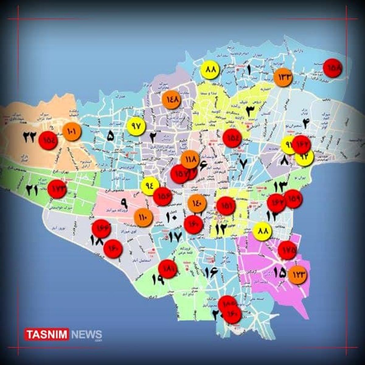 هوای تهران همچنان آلوده است/ کدام مناطق آلوده ترند ؟ +نقشه