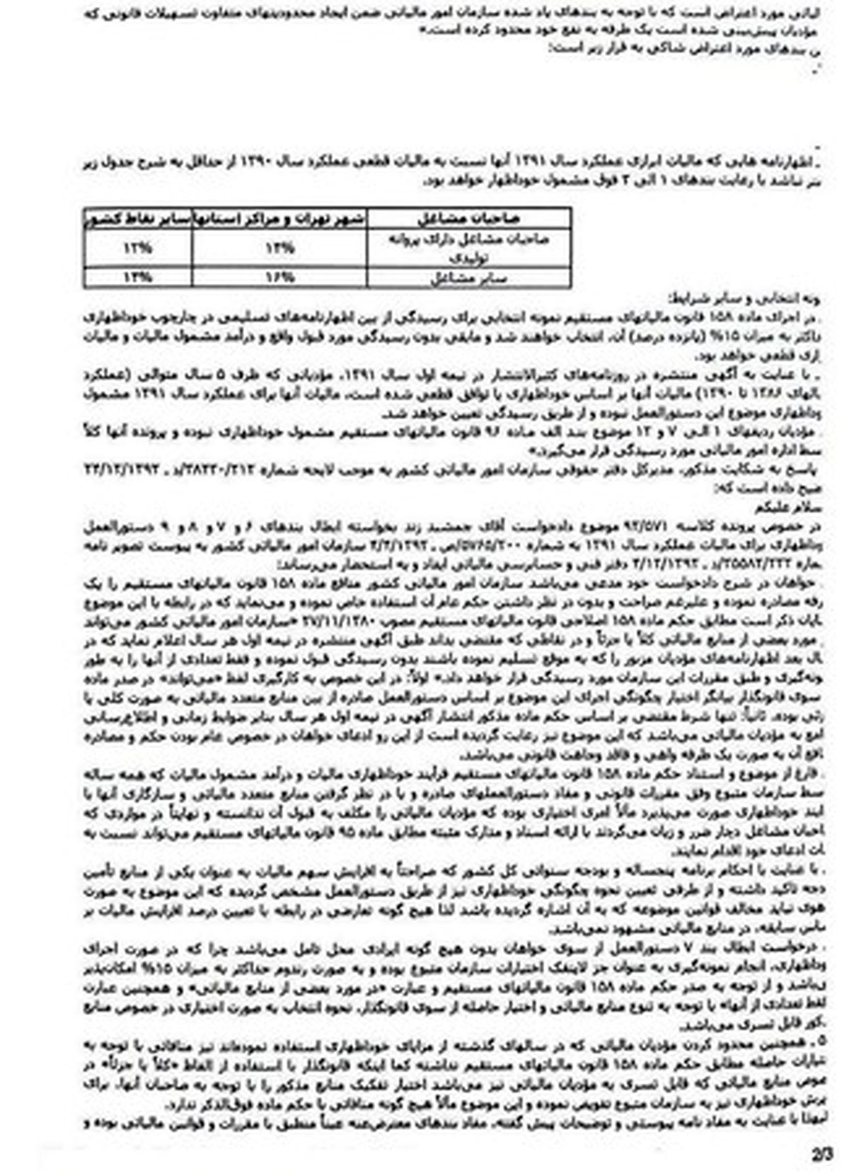 ابطال ۳ بند از دستورالعمل خوداظهاری مالیاتی +سند
