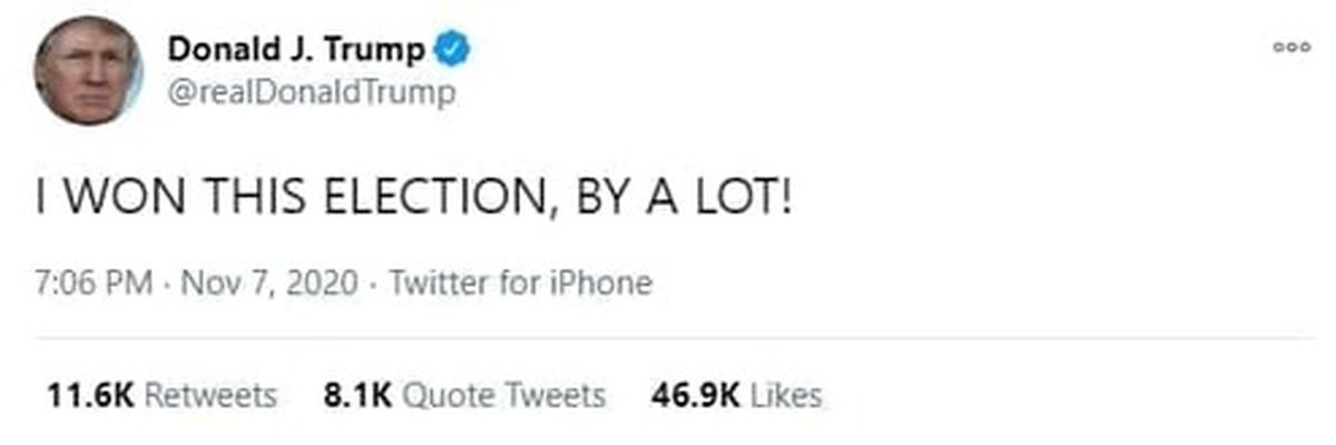 توییت جدید ترامپ: من انتخابات را با اختلاف زیاد برده ام!