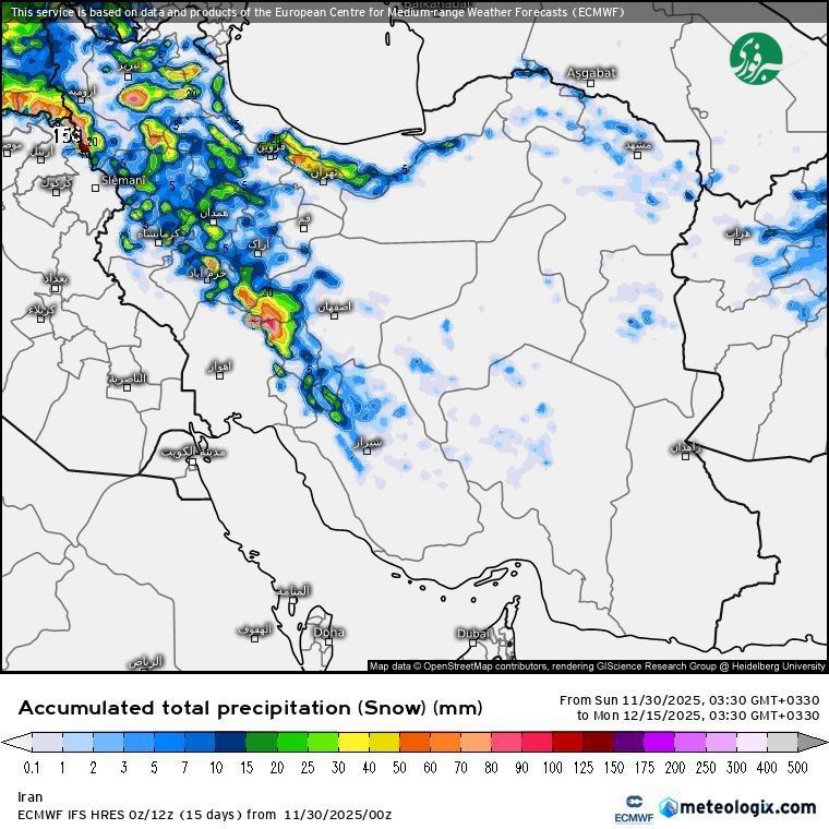 پیش بینی بارش برف تا ۲۳ آذر ماه