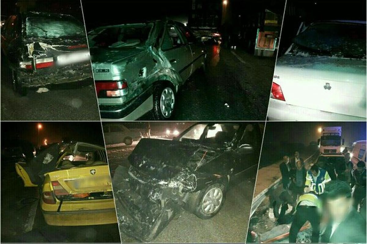 واژگونی ۳۰ خودرو در تصادف زنجیره‌ای همدان +عکس