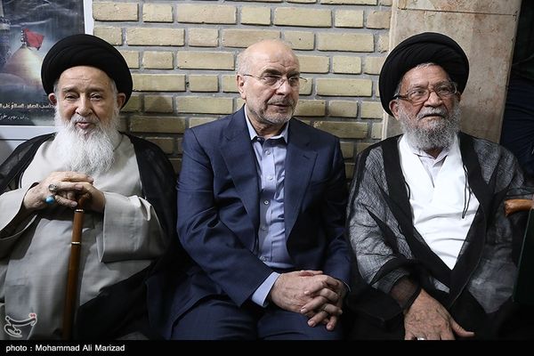 تصاویر: حضور قالیباف در مراسم ترحیم و بزرگداشت همسر آیت‌الله سیستانی در قم