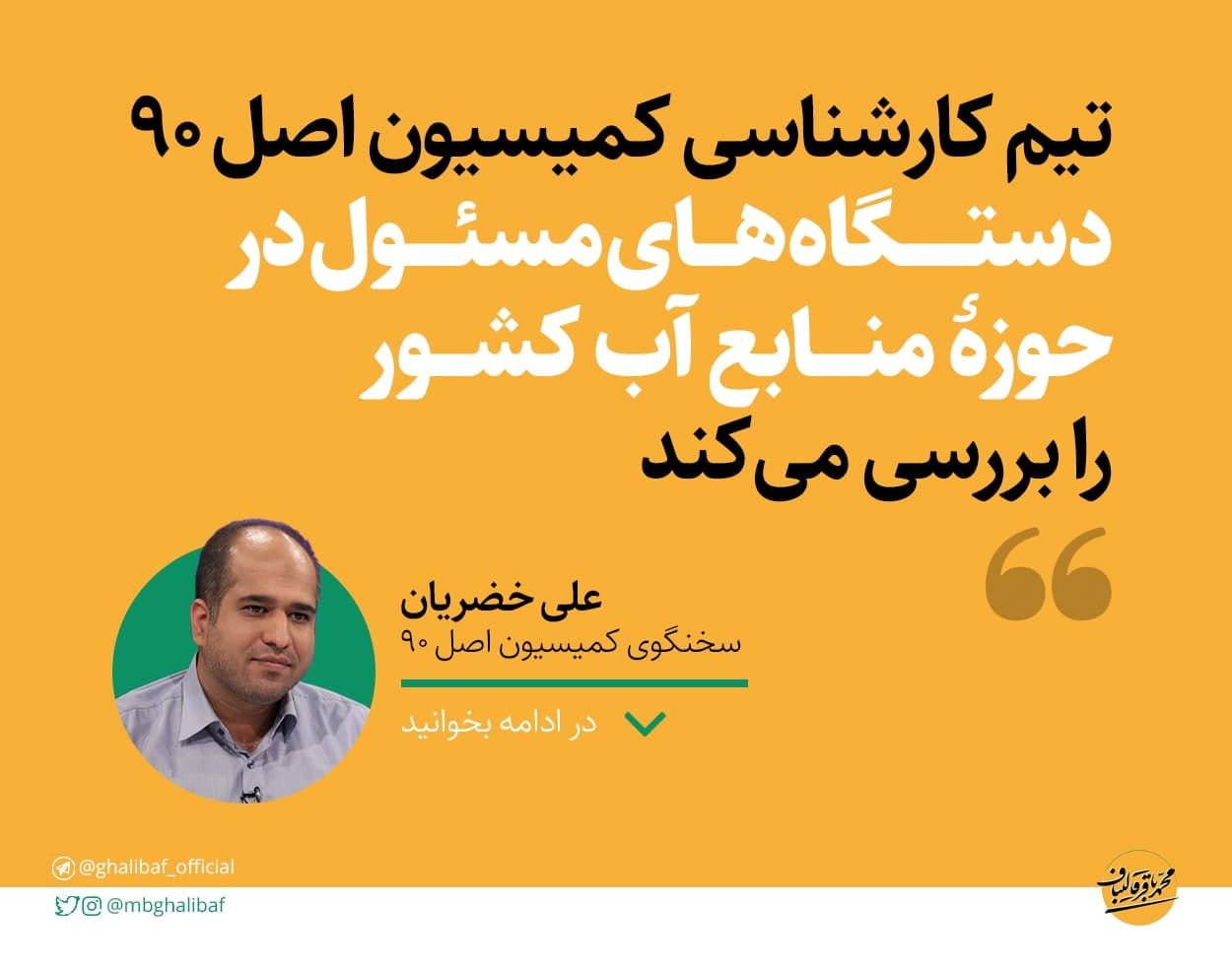 تیم کارشناسی کمیسیون اصل ۹۰ دستگاه‌های مسئول در حوزۀ منابع آب کشور را بررسی می‌کند