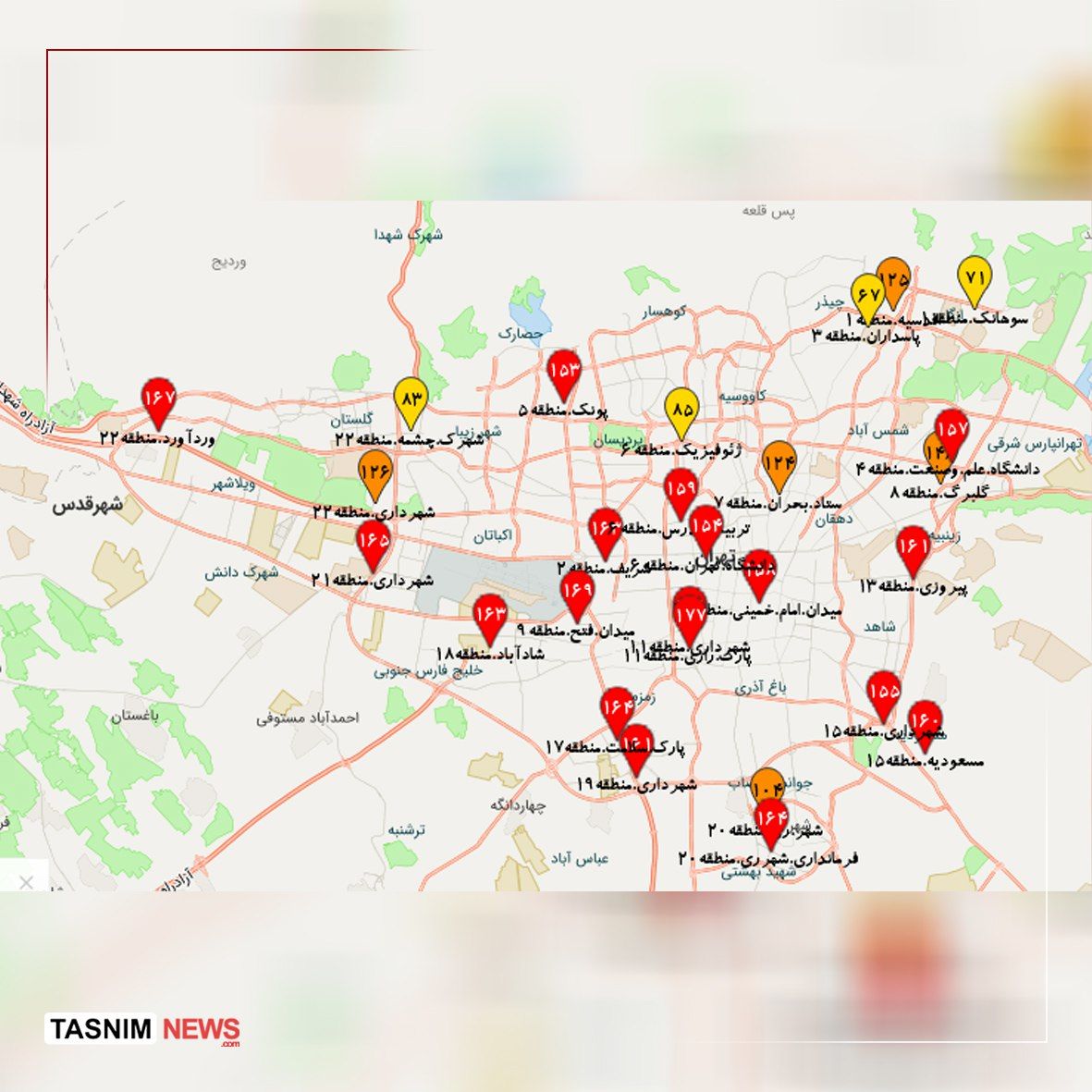 هوای شهر تهران در آستانه وضعیت قرمز