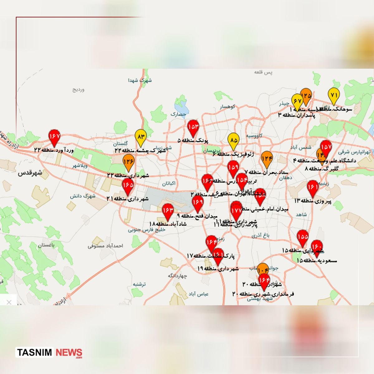 هوای شهر تهران در آستانه وضعیت قرمز