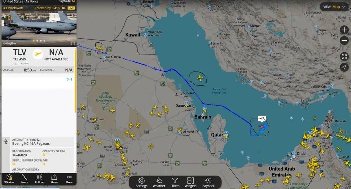  پرواز سه هواپیمای جنگی ایالات متحده بر فراز خلیج فارس