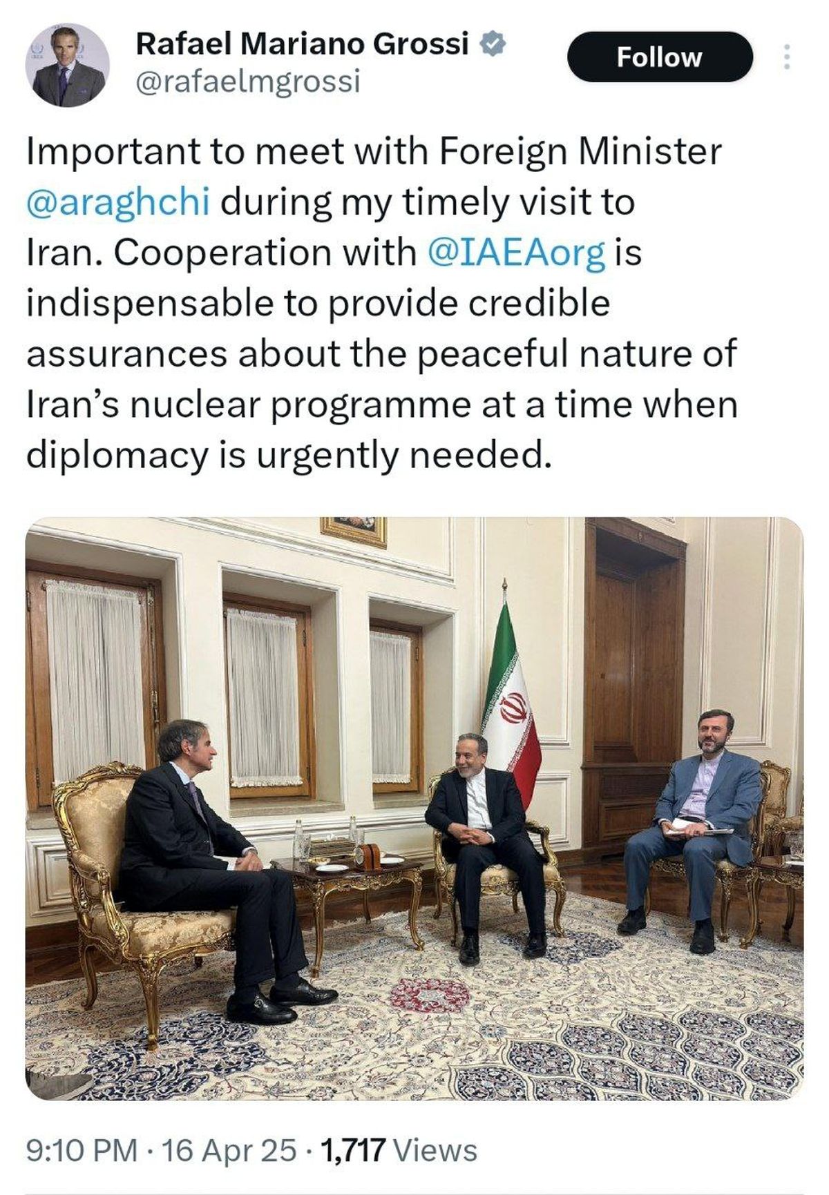 گروسی: درحال حاضر دیپلماسی به شدت نیاز است