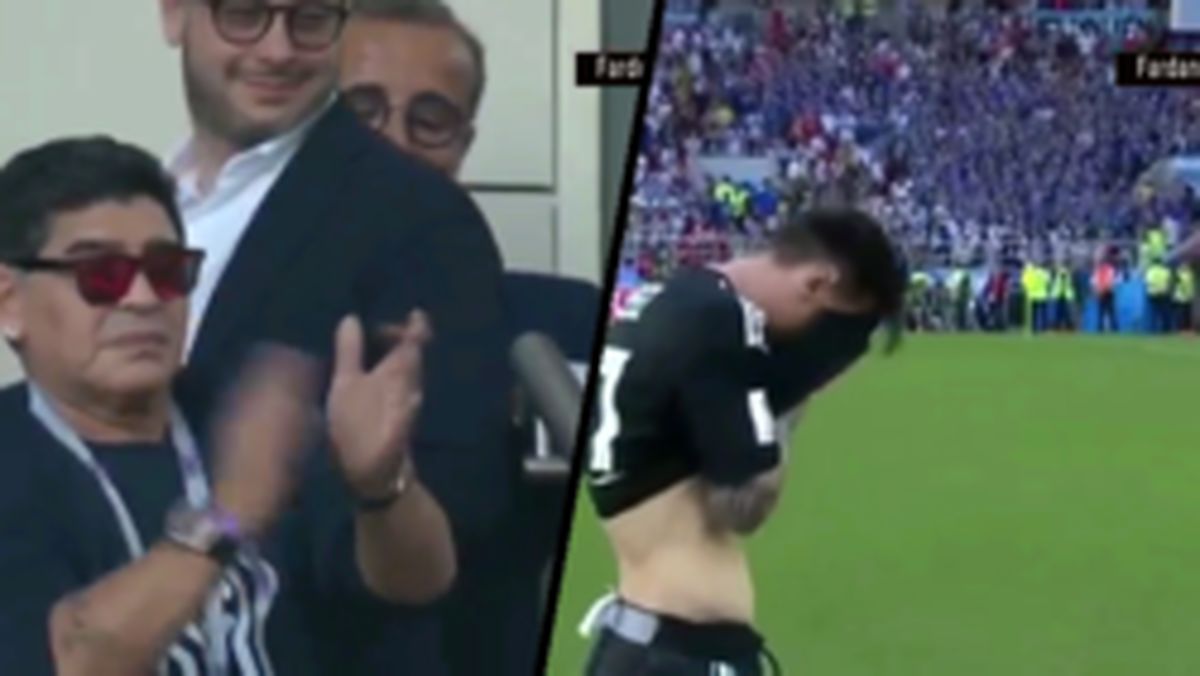 فیلم : ناراحتی مسی در انتهای بازی و تشویق مارادونا