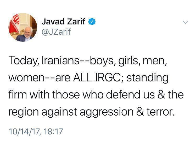 توییت جدید ظریف: ما همه سپاهی هستیم