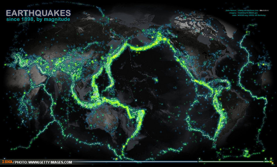 نقشه‌زلزله‌هاي 110 سال اخيرجهان راببينيد!