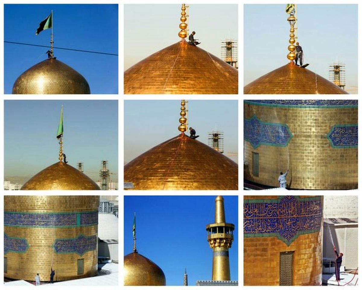 عکس: روایتی از پیرمردی که گنبد امام رضا را می‌شوید