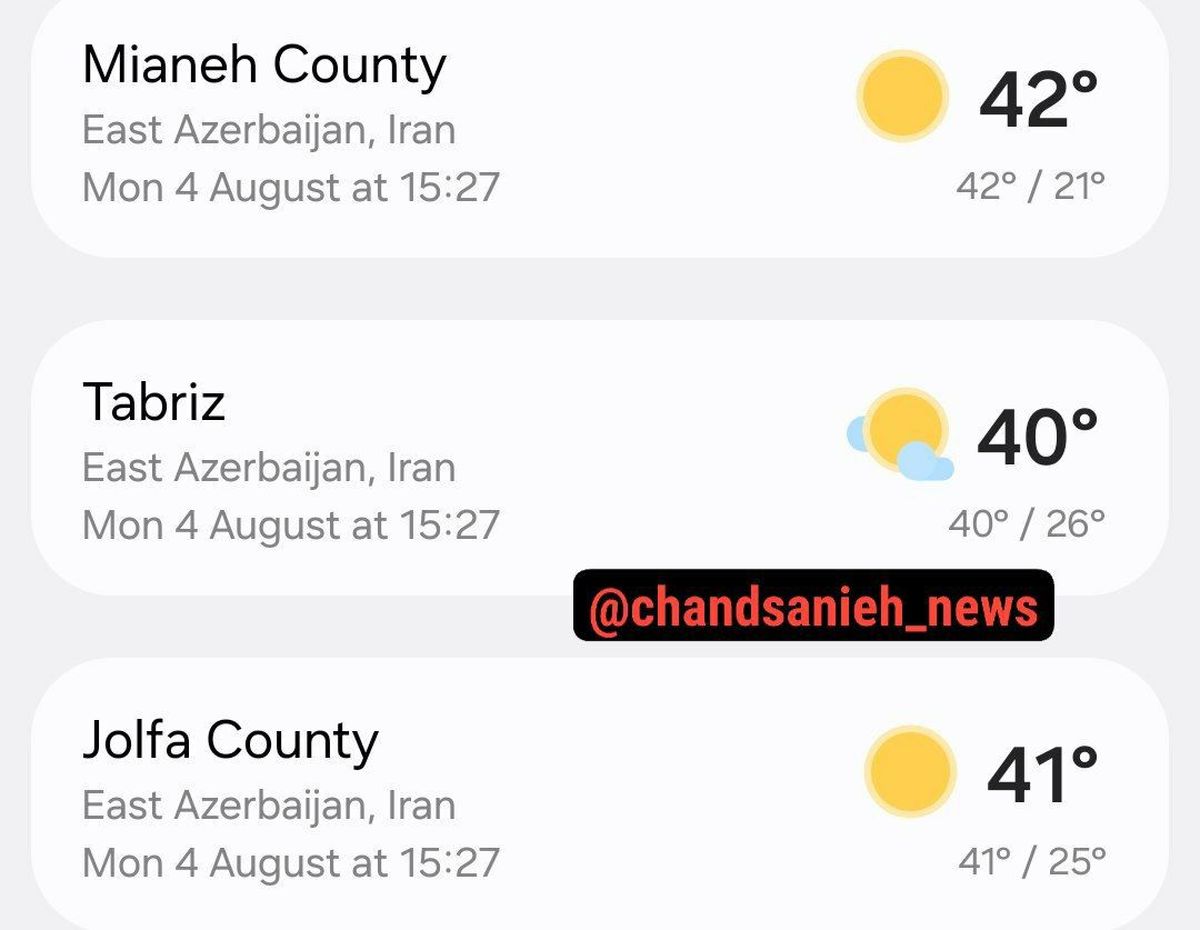 هم اکنون دمای هوای عجیب در ۳ شهر میانه، تبریز و جلفا در آذربایجان شرقی