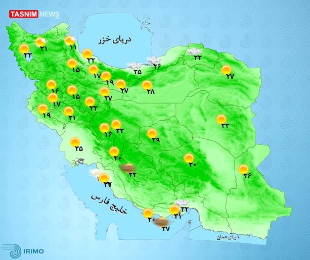 آب و هوای استان ها امروز اول مرداد/بارش باران در نوار شمالی کشور