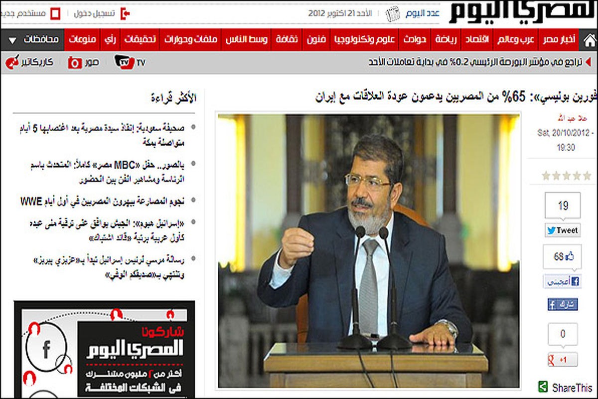 تاکید اکثریت مردم مصر بر روابط با ایران