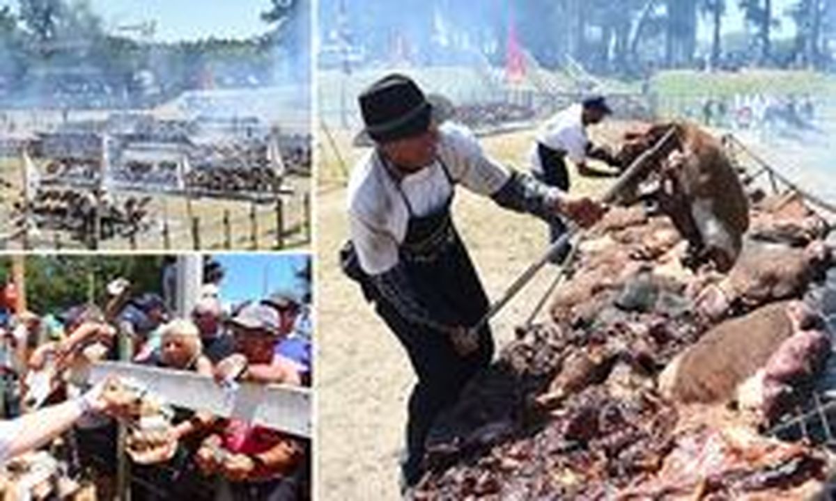 آشپز‌های اروگوئه‌ای بزرگ‌ترین کباب جهان را پختند +تصاویر