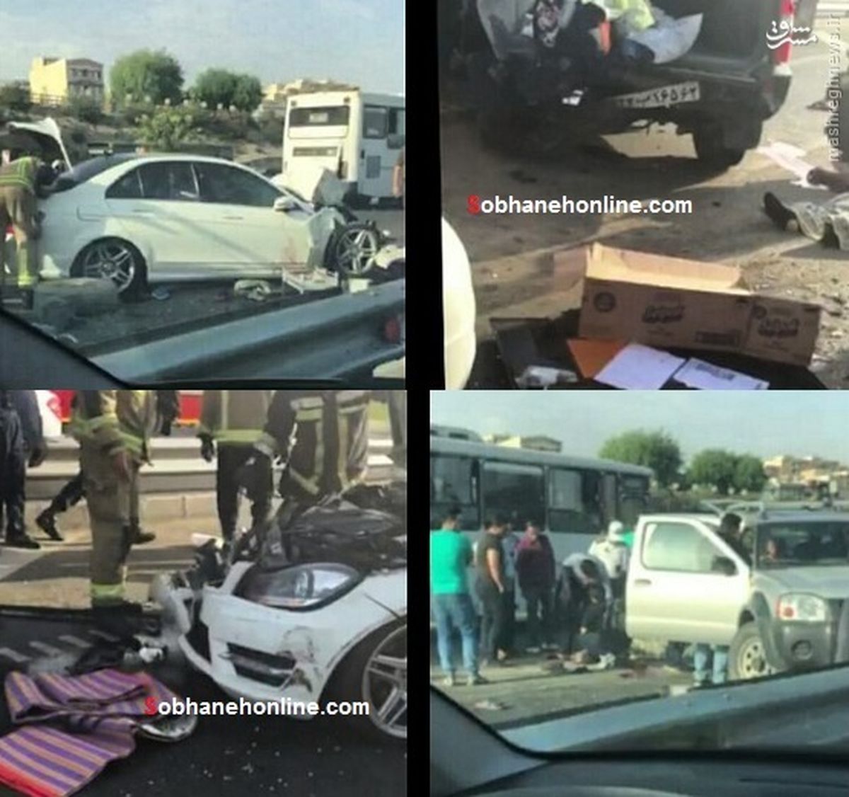 عکس: تصادف شدید بنز لوکس و رونیز