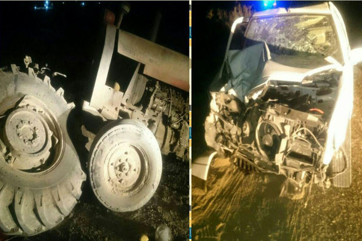 برخورد وحشتناک یک تراکتور با  پژو در جاده قم +عکس