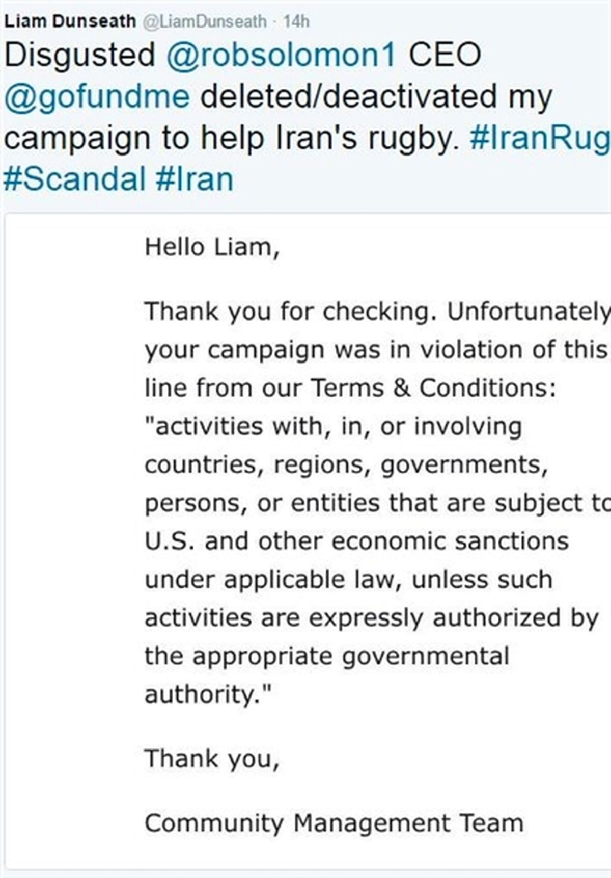 ترکش تحریم‎های آمریکا به تیم راگبی ایران خورد