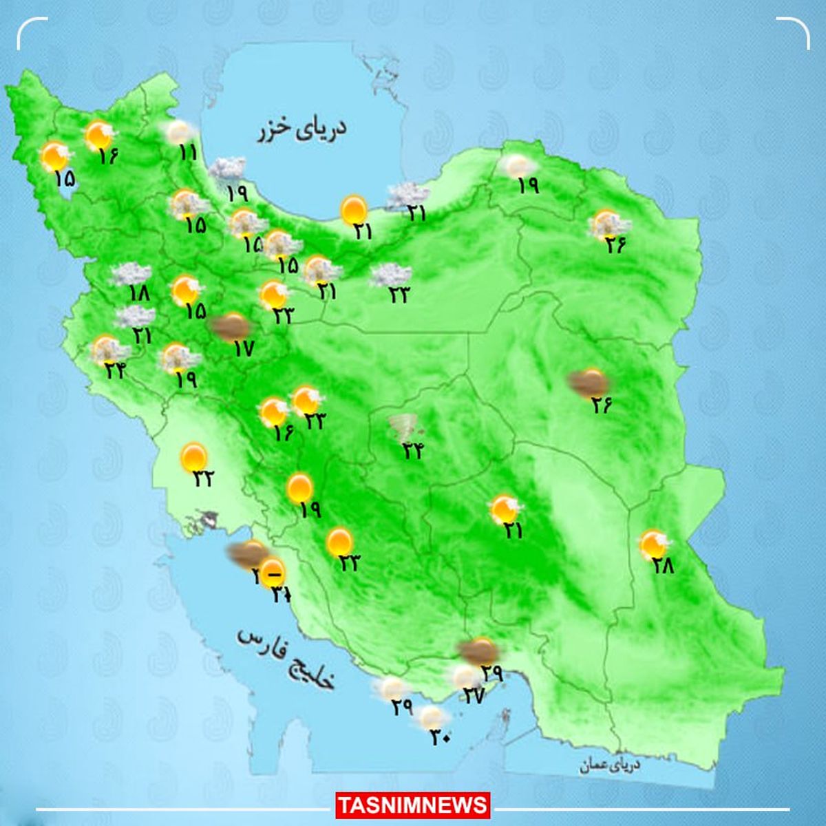 رگبار باران و وقوع تندباد در برخی استان‌ها