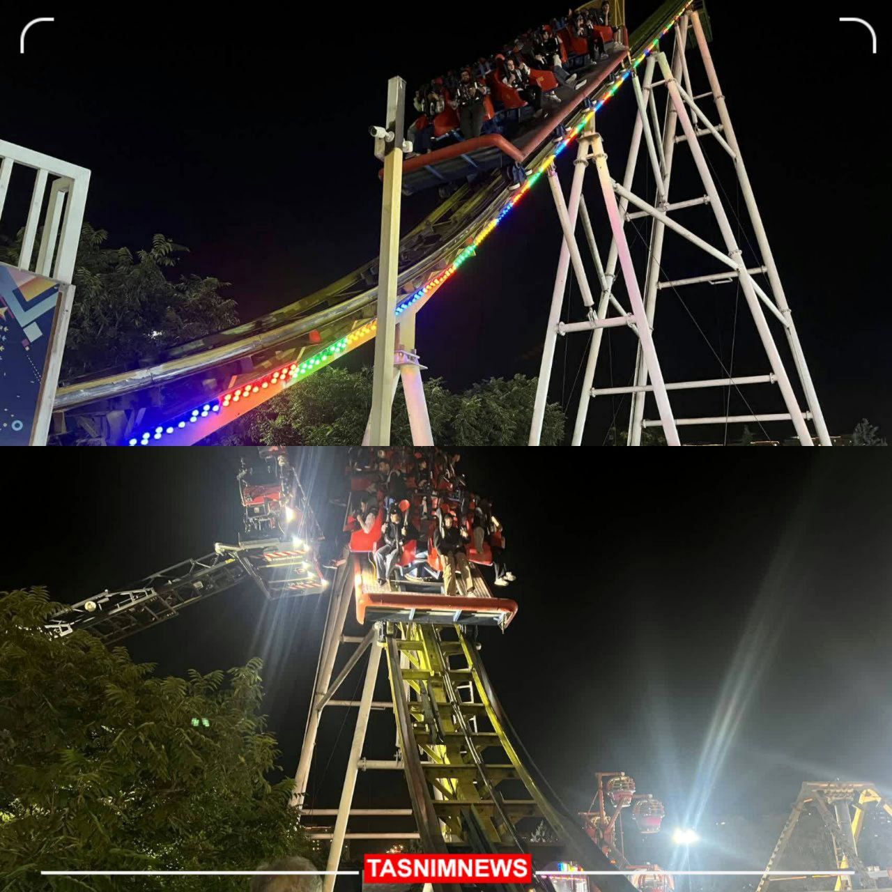 حادثه در شهربازی دریاچه خلیج فارس /  ۱۵ زن و مرد در دستگاه تفریحی گرفتار شدند + عکس