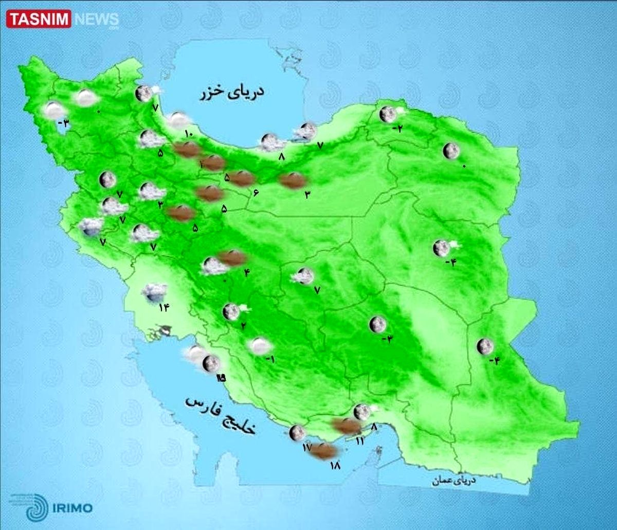 آب و هوای استان ها امروز 21 دی/ تهران بارانی می‌شود