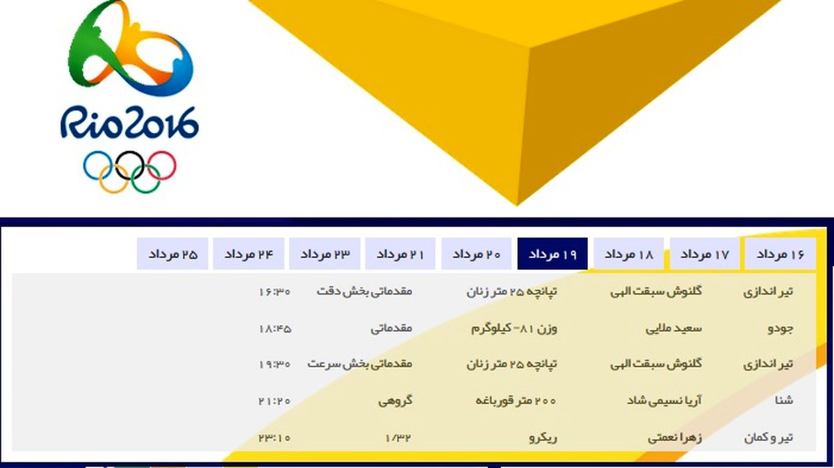 برنامه بازی های امروز ورزشکاران ایرانی در المپیک ریو